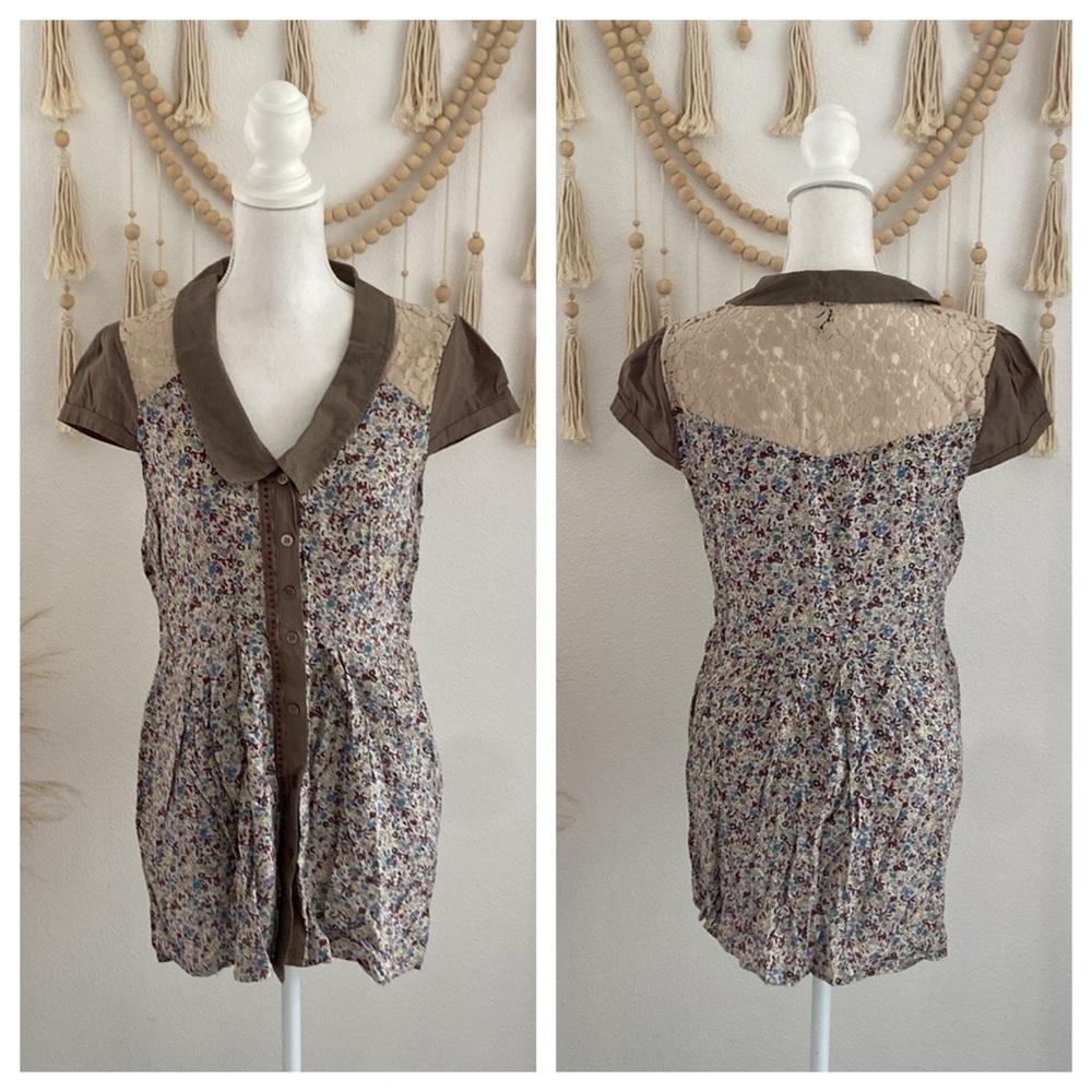 Free People cream crochet tunic top boho floral lace cottagecore beaded medium